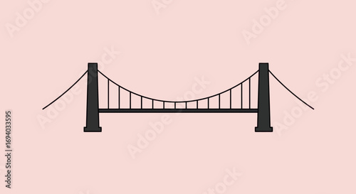 Simple Black Outline Drawing of a Suspension Bridge