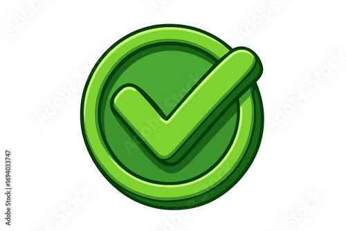 3d green check mark correct icon. Vector cartoon illustration of a success symbol. Approved concept for validation. Yes button for agreement or positive choice. Right sign.