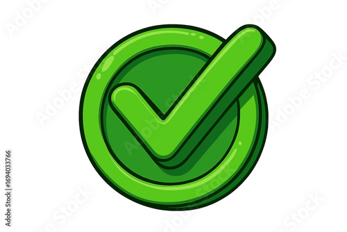 3d green check mark correct icon. Vector cartoon illustration. Yes sign symbol. Approved, success, pass, confirmed, accepted button. Ok tick for quality check. Positive vote.