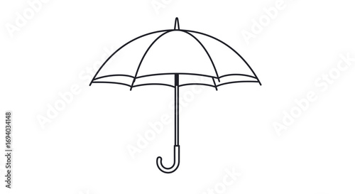 Simple Black Outline of an Open Umbrella on White Background