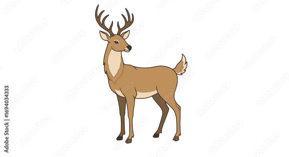 Fototapeta premium Brown Deer with Antlers, Side Profile Illustration