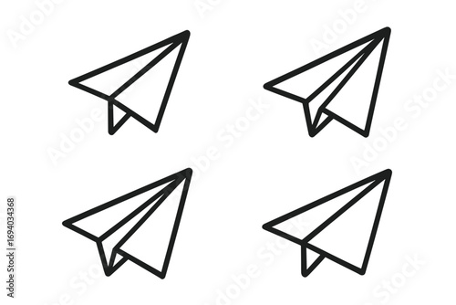 Paper plane icon set. Send message symbol. Email, mail, and chat icon collection. Simple line art for social media, communication, and direct messages. Startup launch concept.