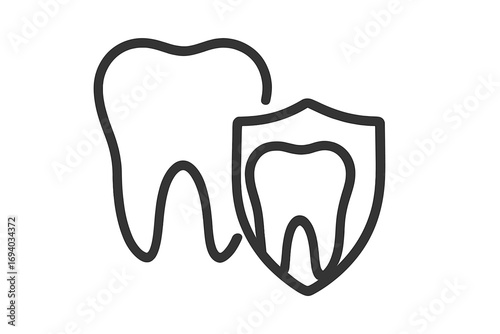 Tooth protection shield icon. Dental care concept. Teeth safety and insurance. Healthy enamel guard. Dentistry, stomatology symbol. Dentist logo. Oral hygiene vector.