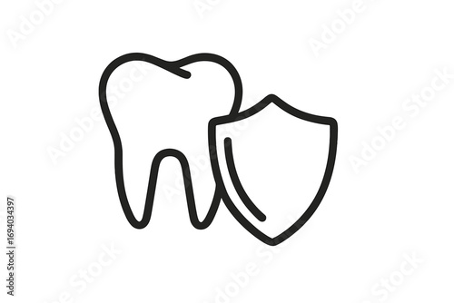 Dental insurance vector icon. Tooth protection symbol. Oral health care and hygiene concept. Healthy tooth with shield. Stomatology, dentistry, medical pictogram for web and apps.