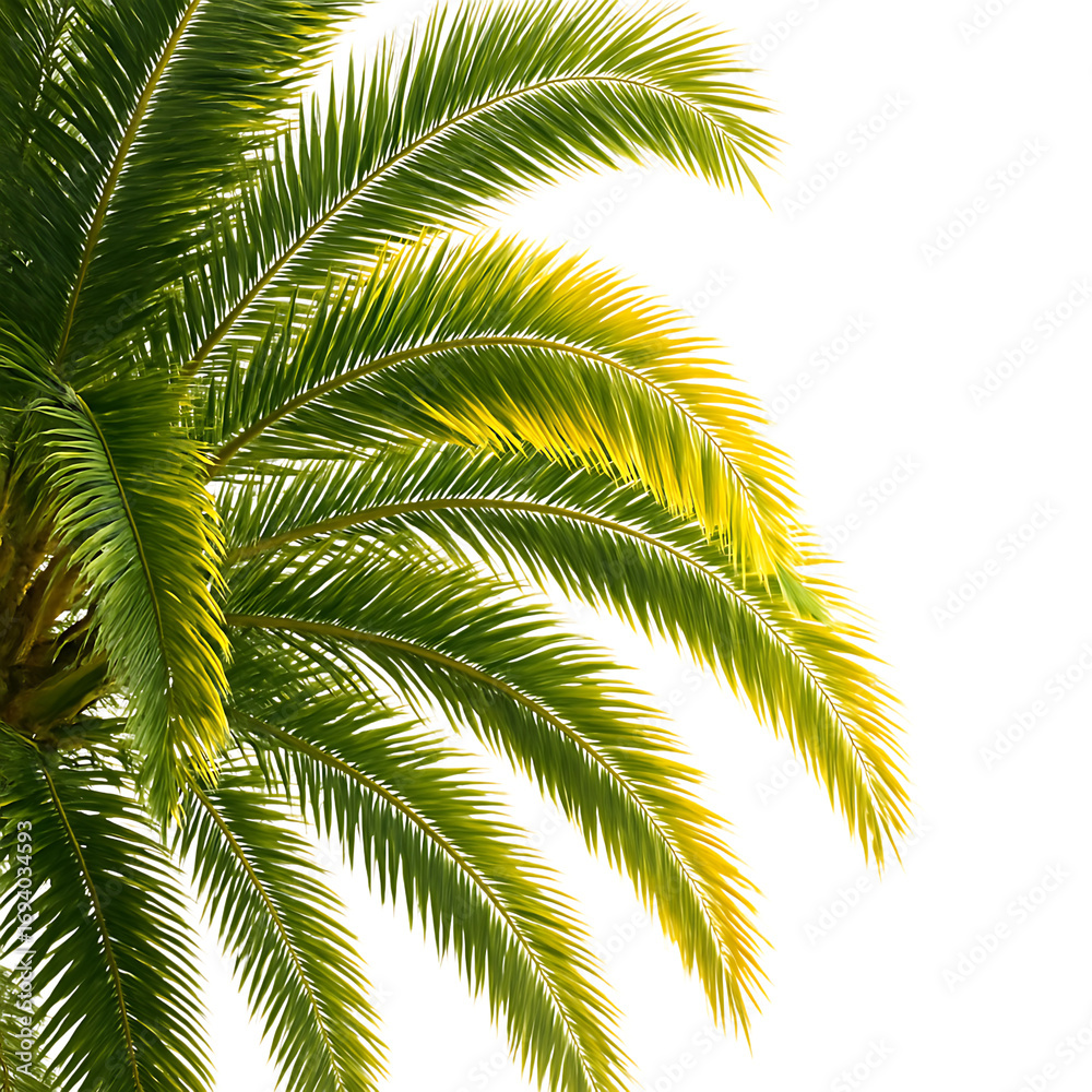 Fototapeta premium Green palm tree with leaves isolated on white background