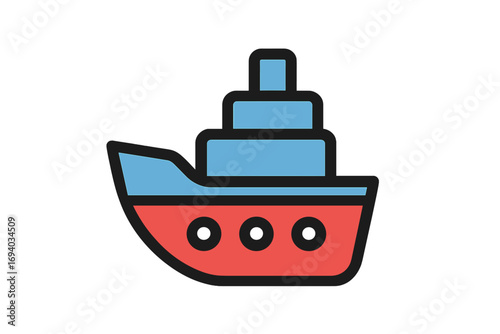 Ship icon, sea transport, boat, cruise liner, cargo vessel vector symbol. Maritime logistics, delivery, ocean travel, ferry pictogram. Simple marine graphic illustration.
