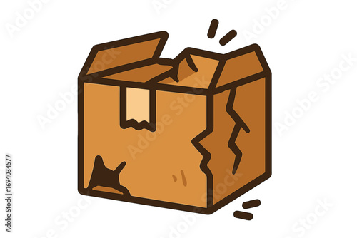 Damaged parcel icon. Broken cardboard box concept. Fragile package problem. Shipping delivery issue. Vector illustration for logistics, insurance claim or return service.