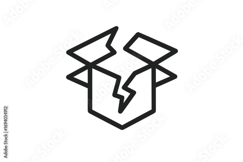 Broken box line icon. Damaged package symbol. Fragile delivery concept. Shipping problem or error sign. Open, empty cardboard container for web, apps, ui, ux design.
