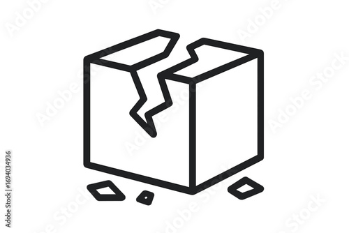 Broken box line icon. Concept of damaged package, delivery error, and fragile cargo. Cracked container symbol for shipping problems, logistics issues, and returned parcels.