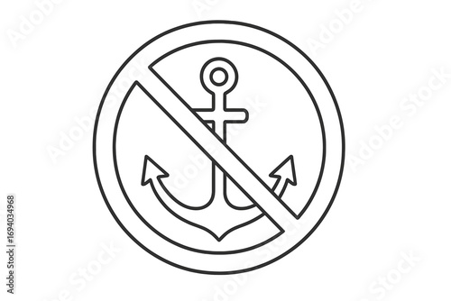No anchoring sign vector icon. Anchoring prohibited symbol thin line illustration. Marine navigation restriction warning. Water safety and boat parking forbidden concept.