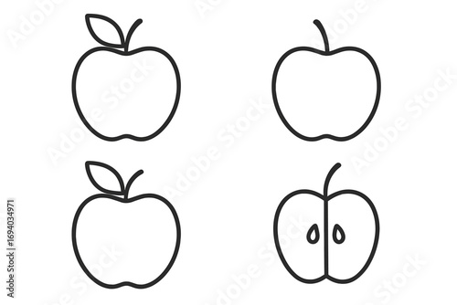 Apple outline icon set. Simple linear fruit symbol collection. Healthy food, nutrition concept. Minimalist vector illustration for web, apps. Editable stroke line art.