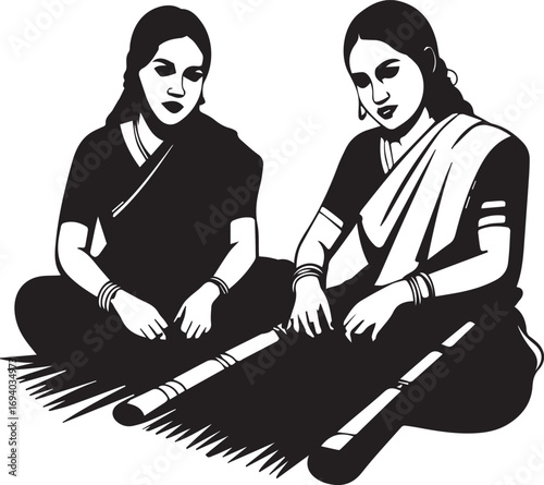 Women Weaving Traditional Mats in Rural India, Cultural Craft Art