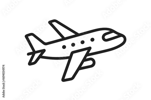 Airplane line icon for travel and transport concepts. Simple vector plane symbol for flight, tourism, and vacation. Minimalist passenger jet graphic for aviation logo design.