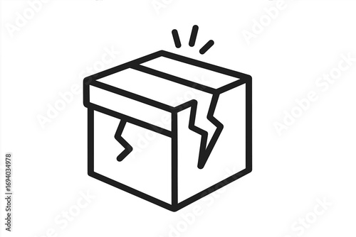 Broken box outline icon. Damaged package for delivery service. Cracked fragile parcel. Shipping problem concept vector illustration. Return or claim symbol for logistics and cargo.