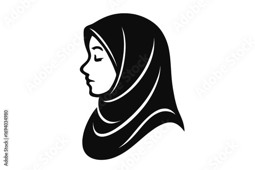 Islamic woman in hijab silhouette vector logo. Muslim girl head profile icon. Arabic beauty, fashion, modesty concept. Traditional religious headscarf. Faith, spiritual.