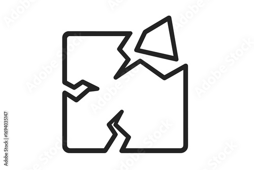 Broken box outline icon. Fragile package symbol. Damaged parcel concept. Shipping problem or delivery error. Cracked, shattered container. Destruction, fragility vector.