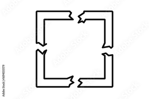 Broken box outline vector icon. Disconnected cycle arrow symbol. Concept of failure, error, system disruption. Incomplete process graphic for web design, apps, and ads.