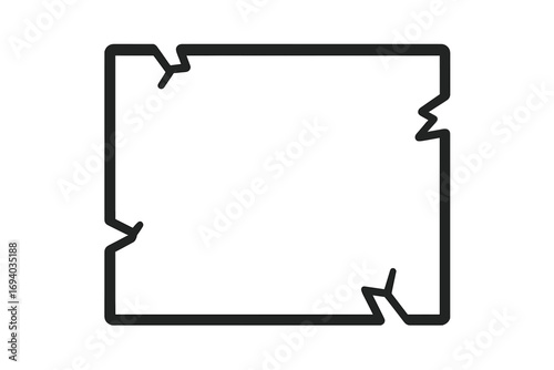 Cracked frame vector. Broken box outline symbol for fragile package. Damage, defect and error icon. Shattered border illustration for graphic design, web, and apps.