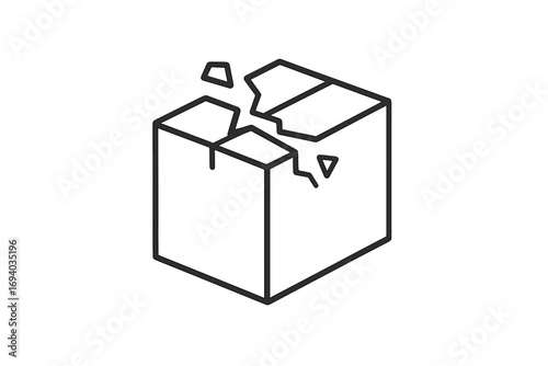 Broken box thin line icon. Damaged package symbol. Shipping problem or fragile cargo concept. Logistic error, return or delivery issue. Crushed cardboard container vector.