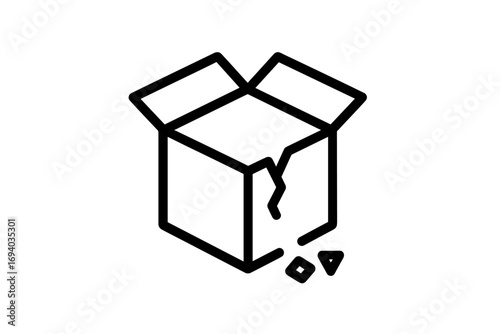 Broken box thin line icon. Damaged package vector. Fragile delivery concept. Shipping problem, logistics error, return goods. Defective product, poor service symbol.