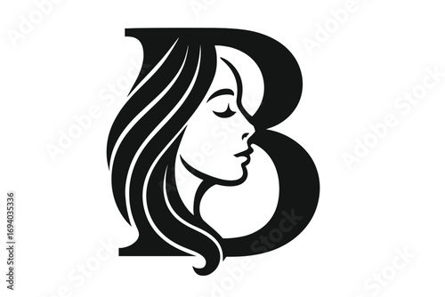 Elegant woman face silhouette in letter B. Beauty salon, spa, or cosmetics logo concept. Hair fashion icon. Female profile vector. Monogram initial design for brand identity.