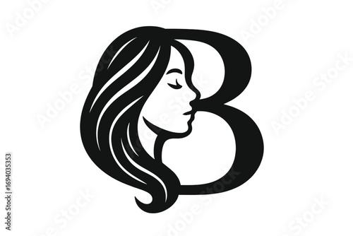 Letter B logo design with woman's face silhouette. Vector icon for beauty salon, spa, cosmetics, or hair stylist. Elegant and modern feminine brand identity symbol.