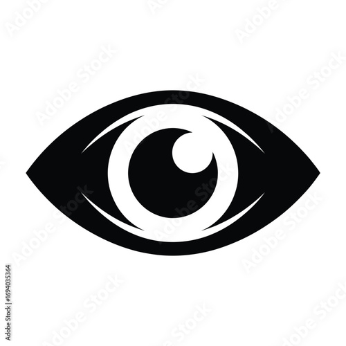 Stylized black and white eye icon with detailed iris