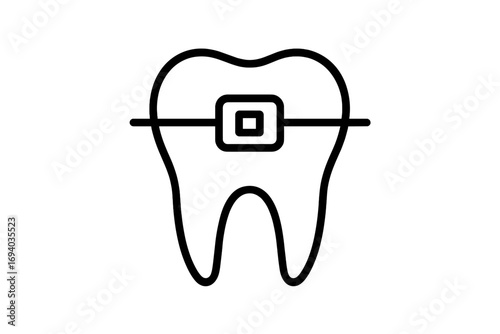 Tooth with brace line icon. Orthodontic treatment concept. Dentistry, dental care, oral hygiene symbol. Vector illustration for dentist clinic, web, apps. Molar correction.