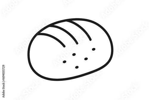 Bread loaf line icon. Simple bun outline symbol. Minimalist bakery food pictogram. Hand drawn doodle sketch for baking logo. Fresh pastry concept for graphic design.