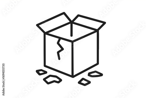 Broken box line icon for a damaged package or fragile cargo. Open, empty carton with a crack. Shipping problem or delivery issue. Simple vector outline illustration concept.