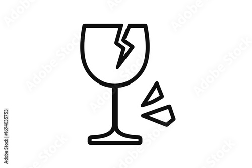 Fragile symbol vector icon. Broken glass sign for packaging. Handle with care warning label. Logistics and shipping graphic. Shattered wineglass illustration. Damage concept.