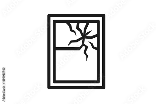Broken window icon. Shattered glass symbol for damage, vandalism, or accident. Vector illustration for insurance claims, repair services, emergency concept and property crime.