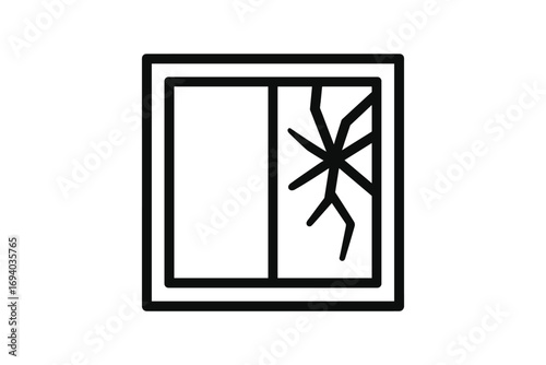 Broken window line icon. Shattered glass, vandalism, accident, and property damage concept. Minimalist vector symbol for insurance claims, emergency repair services or security.