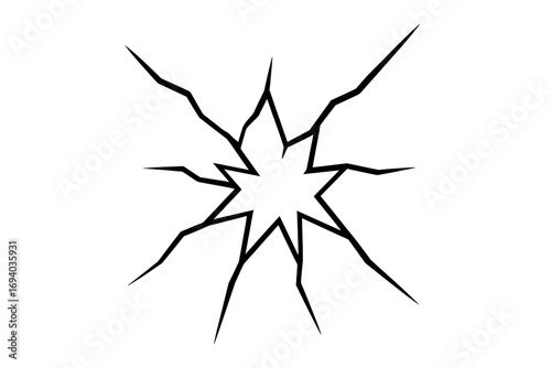 Broken glass outline vector illustration. Shattered window with cracks from impact. Concept of destruction, damage, accident. Simple graphic icon for web design, apps, cards.