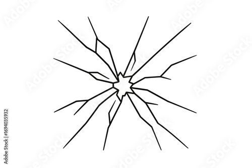 Broken glass outline vector icon. Cracked window from impact. Shattered surface from damage or vandalism. Destruction concept graphic. Linear illustration for creative design.