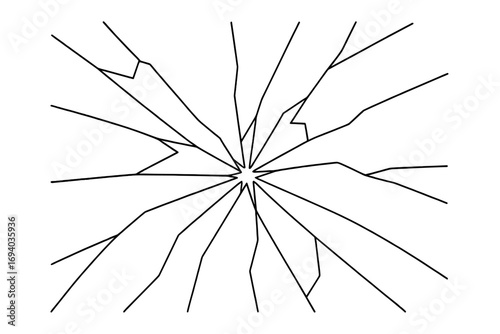 Broken glass outline vector illustration. Shattered window with cracks from impact. Concept of destruction, damage, and vandalism. Minimalist linear icon for web design.