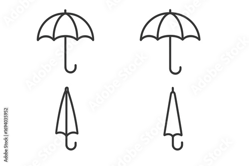 Umbrella outline icon set. Simple linear image collection of open and closed umbrellas. Weather concept for rain protection. Editable stroke vector for web, apps, ui, ux.