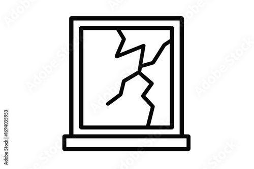 Broken window icon. Cracked glass linear symbol. Vandalism, damage, destruction concept. Shattered pane after accident. House repair needed. Simple outline vector illustration.