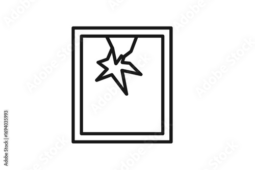 Broken glass icon. Shattered window pane symbol. Crack in glass, damage concept. Vandalism, accident, fragile sign. Minimalist line vector for web, app, design. Destroyed surface.