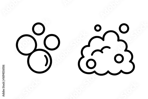 Bubble and foam line icon set. Soap suds and lather vector symbols. Cleaning, washing, and hygiene concept. Fizzy water or carbonated drink air bubbles illustration.