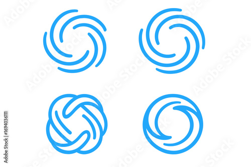 Abstract circle line logo design set. Vector illustration. Spin swirl vortex motion icons. Modern technology business symbols. Corporate identity graphic element. Round spiral flow.