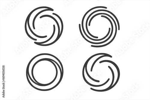 Abstract circle logo design set. Vector line icons. Minimalist round logotype collection for technology or corporate brand. Swirl, spin, rotation, and vortex geometric symbols.