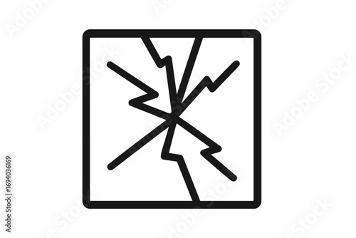 Broken glass outline sign. Shattered window icon. Fragile package symbol. Crack in glass vector illustration. Damage, accident, vandalism concept for web, app, graphic design.