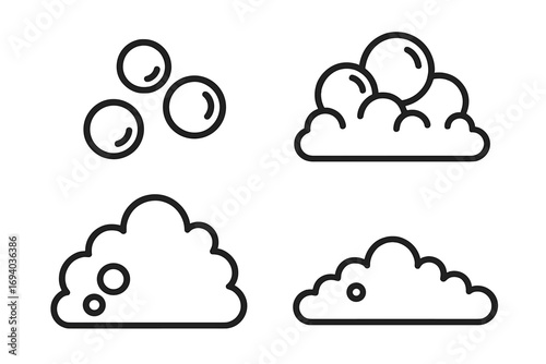 Bubble and foam simple line icon set. Vector illustration collection of soap suds, lather, and fizzy drink symbols. Clean and wash concept for graphic design elements.