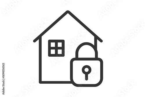 Home security and house protection concept. Secure property and real estate safety. Padlock line icon for insurance or private access. Minimal vector art illustration.