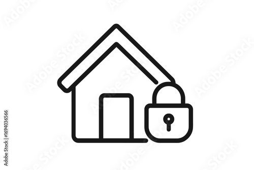 House and lock icon. Home security symbol. Property protection. Real estate safety concept. Stay at home, quarantine, lockdown. Private property pictogram. Vector design.