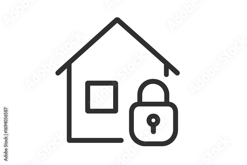 House and lock icon. Home security and protection concept. Real estate property safety symbol. Secure building pictogram for web design. Vector line art illustration.