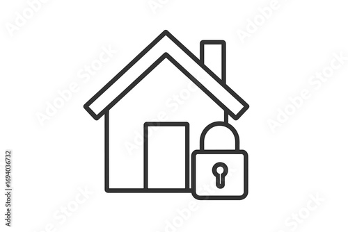 House and lock icon. Home security, safety, and protection concept. Real estate property protection symbol. Secure house linear vector illustration. Private property sign.