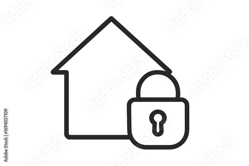 Home security icon with house and padlock. Symbol of safety, protection, and insurance. Real estate property secure concept. Smart home alarm system vector illustration.