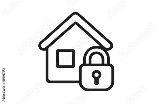 House security outline icon with a lock. Home safety and protection concept. Real estate insurance and private property symbol. Secure residential building linear vector.